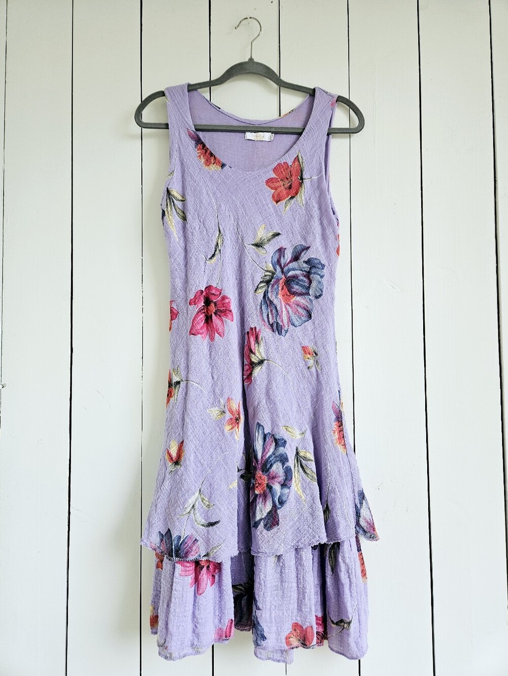 Me & Gee Floral Layered Midi Dress Size S Purple Cotton Blend Made In Italy